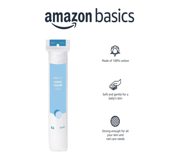 Amazon Basics Hypoallergenic 100% Cotton Rounds, 100 Count - Image 2
