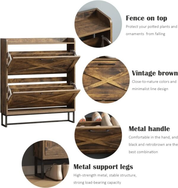 Maupvit Shoe Storage Cabinet with 2 Flip Drawers - Image 2