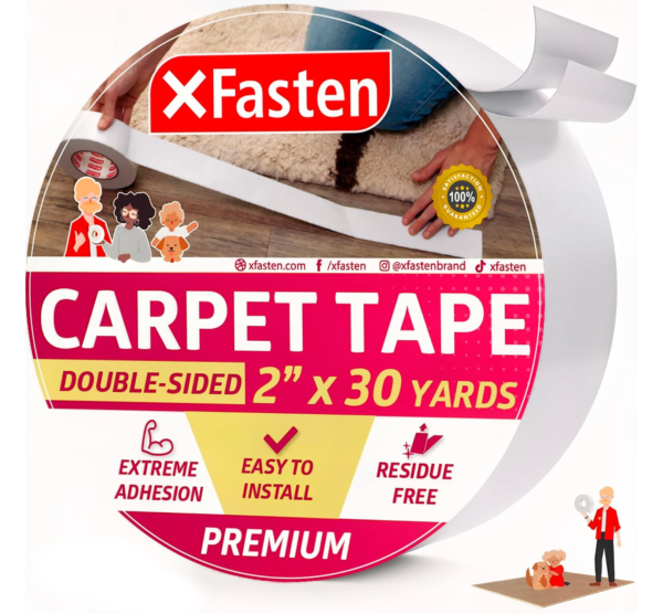 XFasten Double Sided Carpet Tape for Area Rugs 2 Inch x 30 Yards