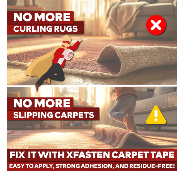 XFasten Double Sided Carpet Tape for Area Rugs 2 Inch x 30 Yards - Image 2